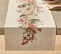 Holly Berry Embroidered Cotton/Linen Table Runner