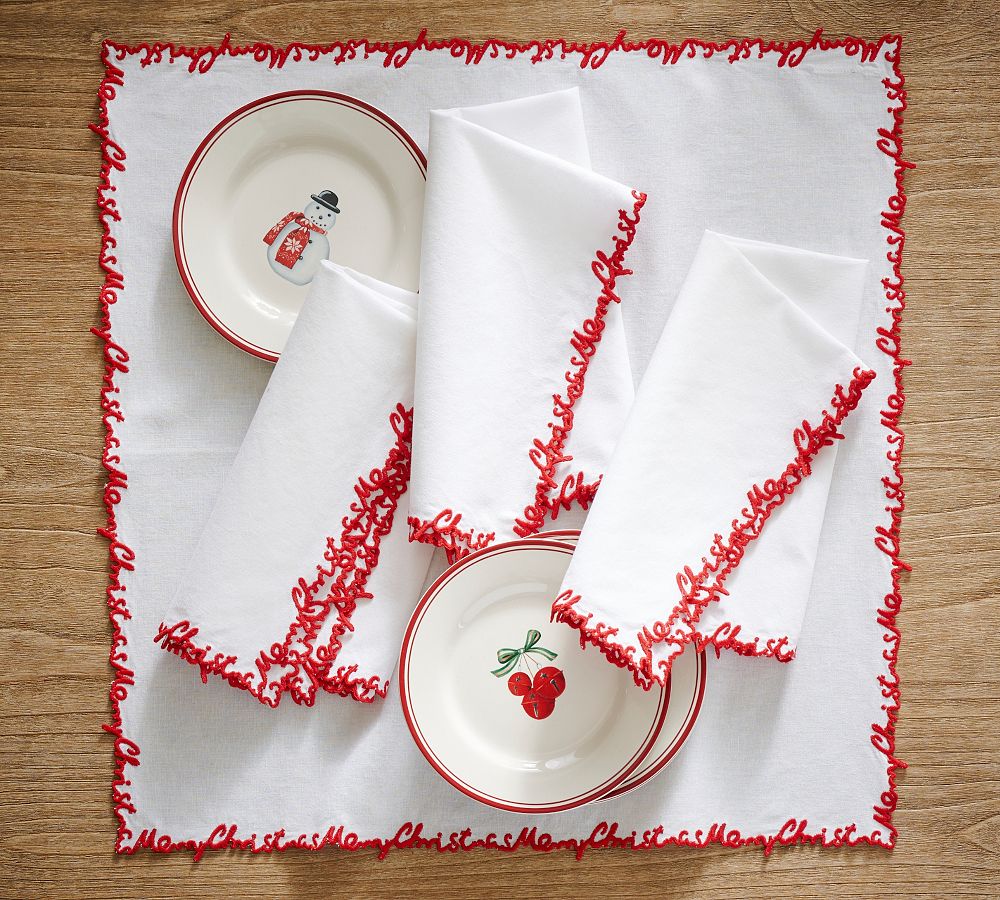 Open Box: Merry Christmas Embroidered Napkin - Set of 4