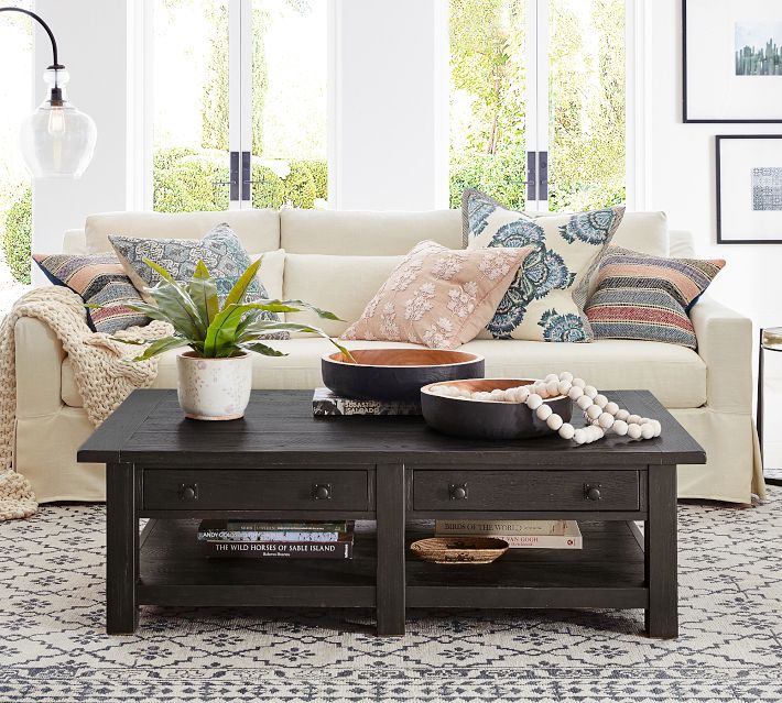 Pottery barn coffee table with storage discount