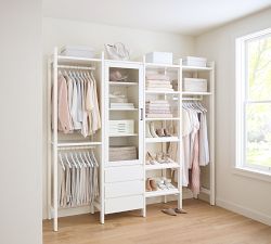 Essential Walk-In&#160;Closet by Hold Everything,&#160;8' Hanging System with&#160;Glass Cabinet &amp; Drawers&#8203;