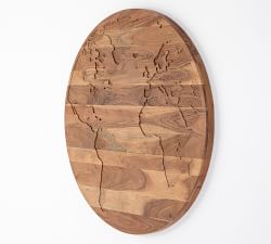 Carved Wood World Map Wall Art