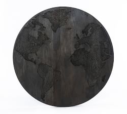 Carved Wood World Map Wall Art