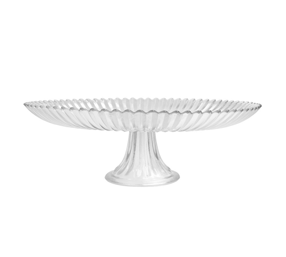 Large Clear Fluted Glass Cake Stand