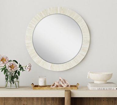 Nevaeh Round White Bone Wall Mirror | Pottery Barn