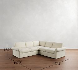 PB Comfort Modern Roll Arm Slipcovered 3-Piece L-Shaped Sectional (115&quot;)