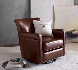 Irving Roll Arm Leather Swivel Glider