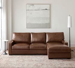 Turner Square Arm Leather Chaise Sectional (105&quot;&ndash;129&quot;)