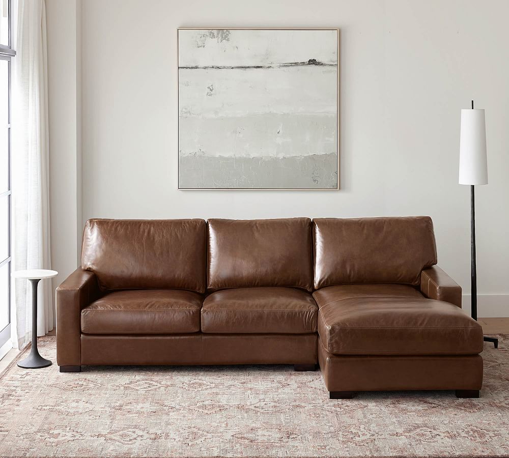 Turner Square Arm Leather Chaise Sectional 105"-129"