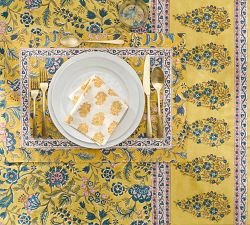 Bette Floral Block Print Cotton Tablecloth