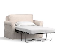 Cameron Roll Arm Slipcovered Twin Sleeper Sofa with Memory Foam Mattress (56&quot;)