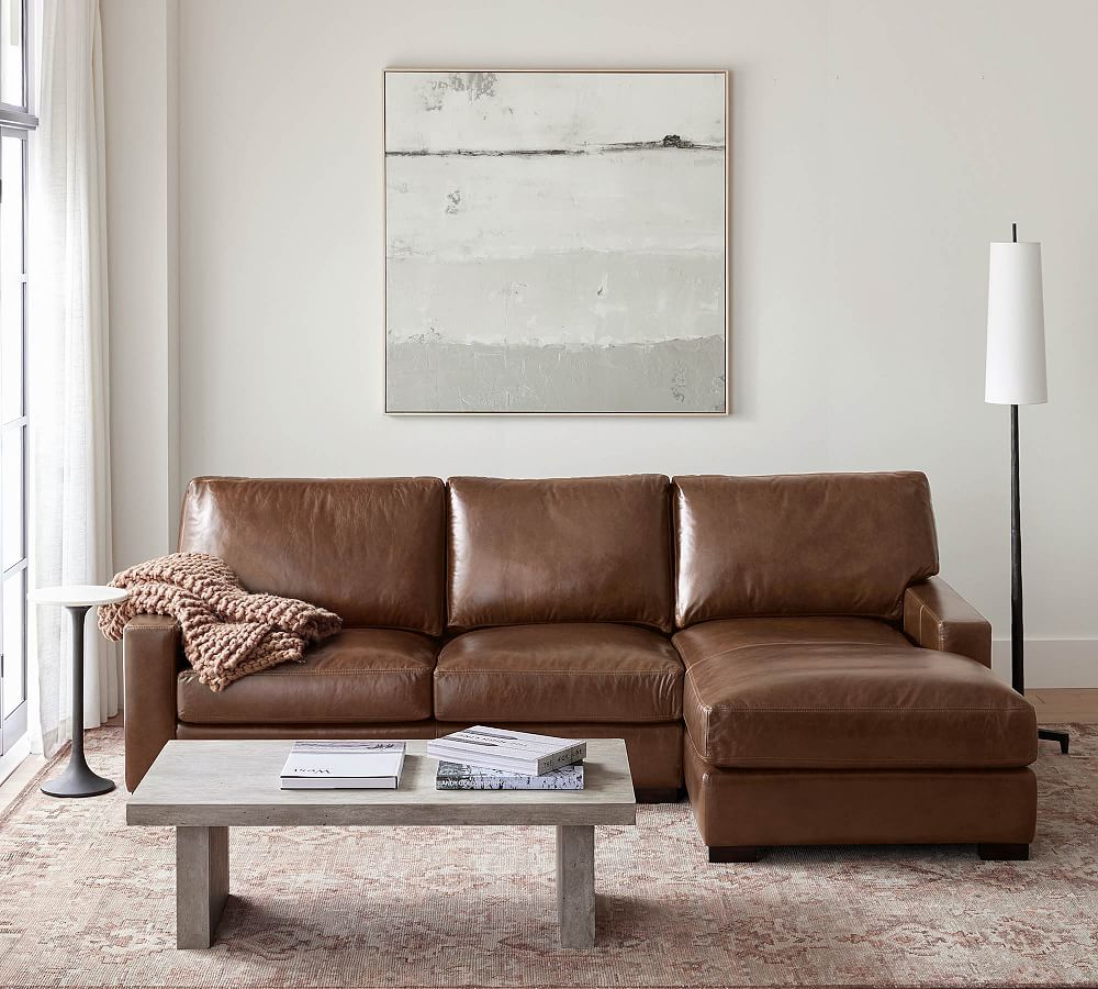 Turner Square Arm Leather Chaise Sectional 105"-129"