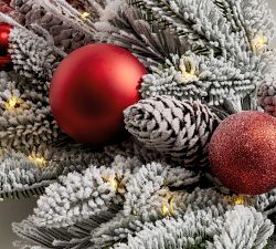 Lit Faux Frosted Pine &amp; Ornaments Wreath &amp; Garland