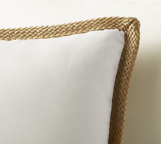 Faux Natural Fibre Trim Outdoor Pillow