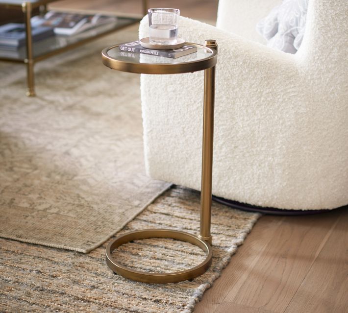 Everson Round Glass C Table Polished Nickel Pottery Barn