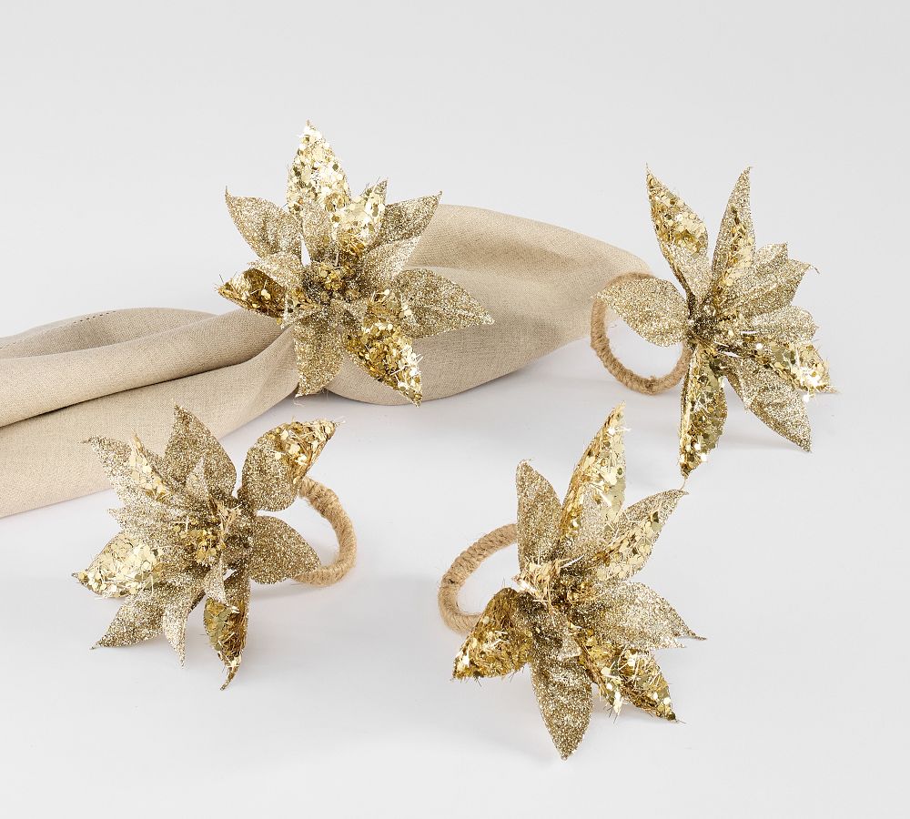 Glitter Poinsettia Napkin Rings - Set of 4