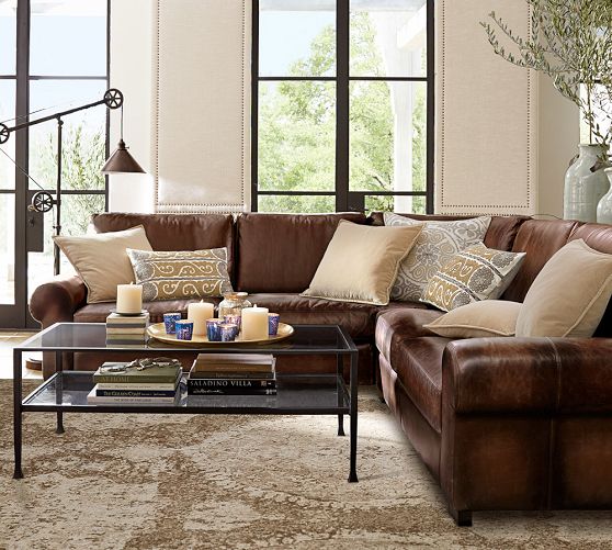 Turner Roll Arm Leather 3-Piece L-Shaped Sectional (114")