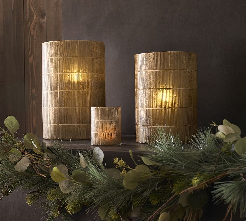 Linen Textured Glass Hurricane Candle Holder