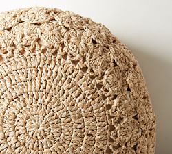 Round Hand-Crochet Faux Natural Fiber Outdoor Pillow