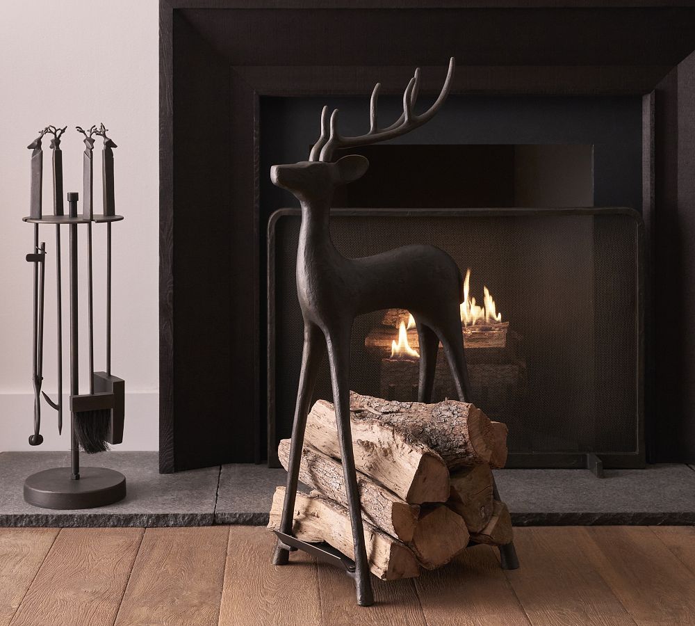 Sculpted Reindeer Fireplace Log Holder