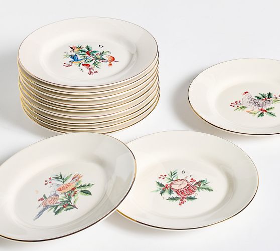 12 Days of Christmas Stoneware Appetizer Plates - Mixed Set of 12
