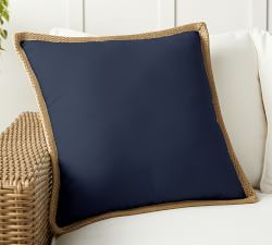 Faux Natural Fiber Trim Outdoor Pillow