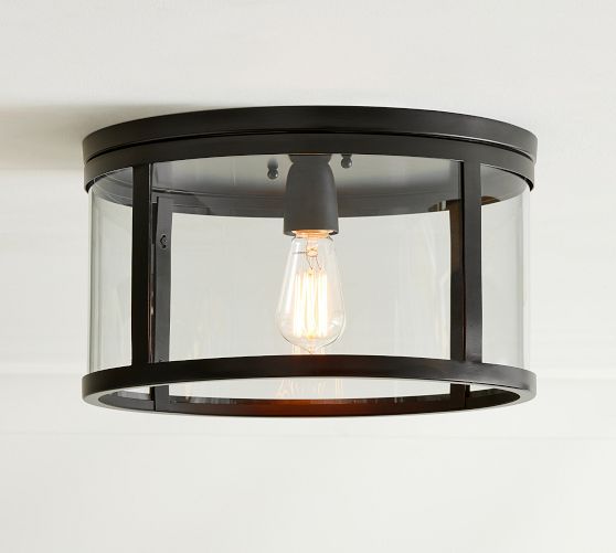 Manor Glass Iron Round Flush Mount Bronze Small Pottery Barn