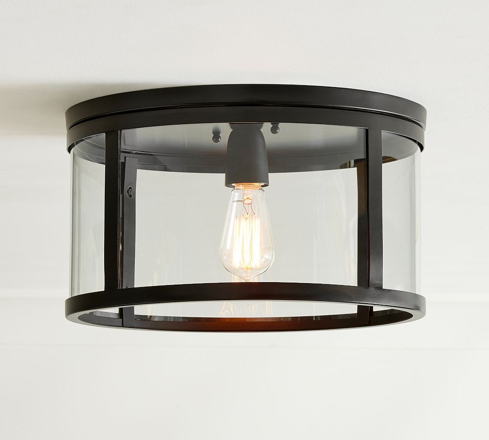 Manor Glass &amp; Iron Round Flush Mount (16&quot;)