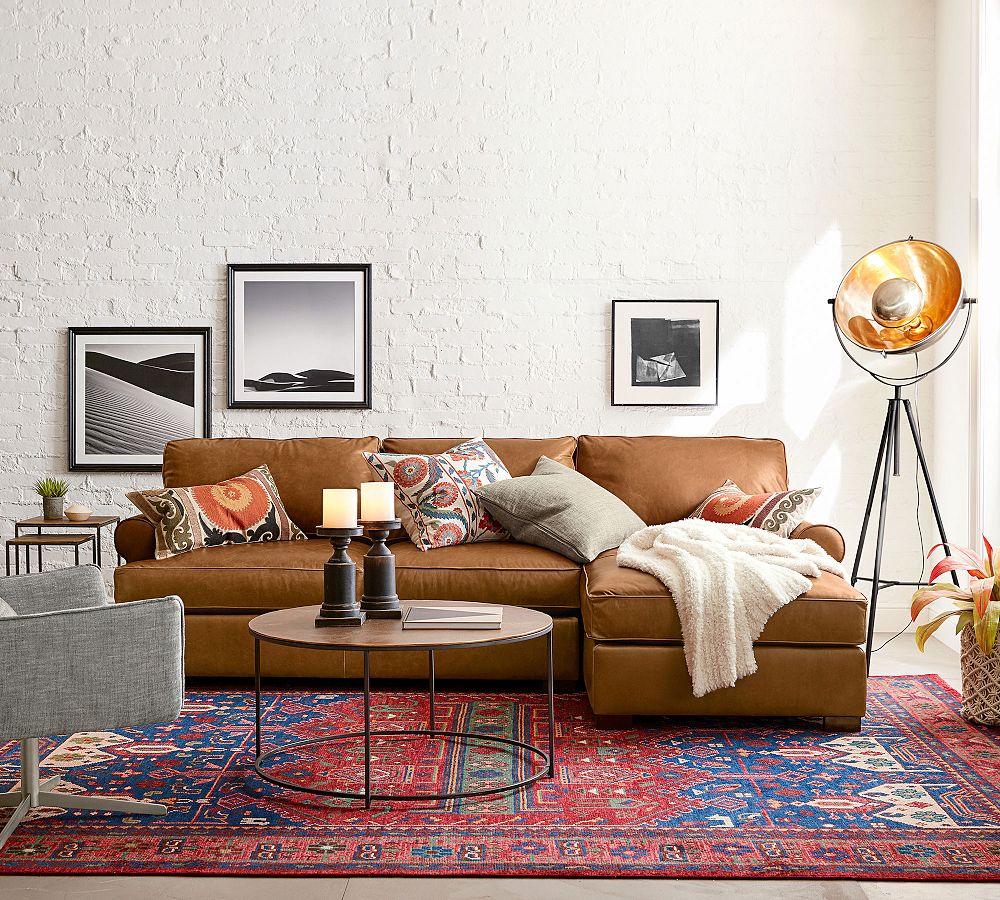 Townsend Roll Arm Leather Chaise Sectional (110&quot;)