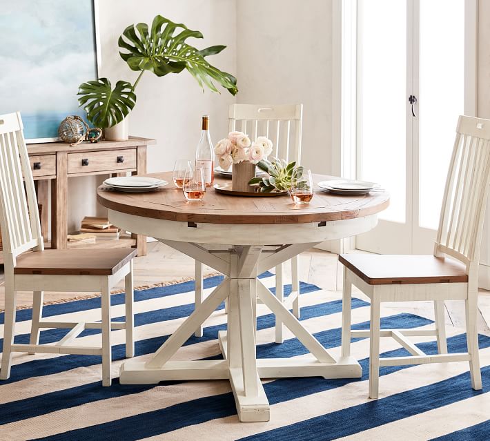 Reclaimed wood round extending dining table discount