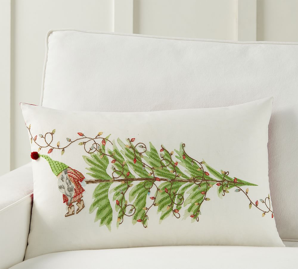 Gnome Embroidered Lumbar Pillow Cover