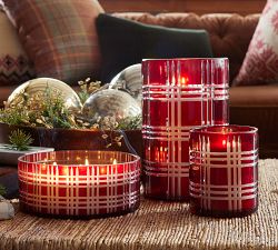 Stewart Plaid Cut Glass Hurricane Candleholder