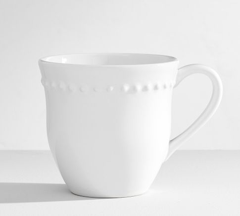 Emma Beaded Stoneware Mugs, Set of 4 -True White