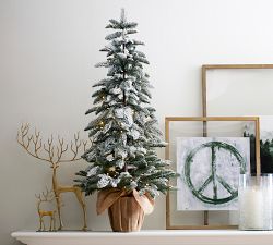 Lit Frosted Faux Pine Trees