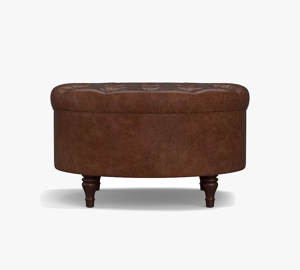 Lorraine Tufted Leather Round Storage Ottoman