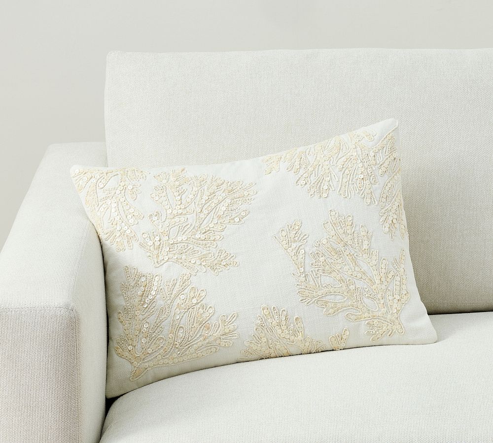 Open Box: Coral Embellished Lumbar Pillow