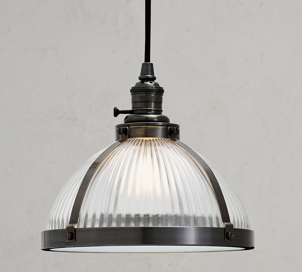 Industrial Ribbed Glass Cord Pendant (8&quot;-12&quot;)