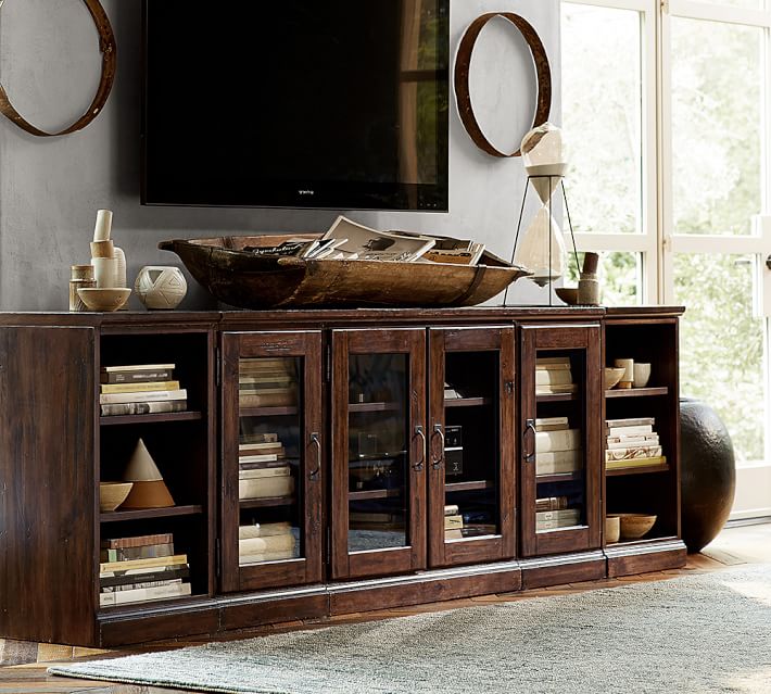 Printer s Bookcase Media Console 96 Pottery Barn
