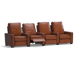 Turner Square Arm Leather Media Chair - Row of 4
