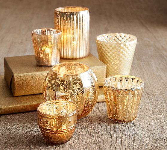 Eclectic Mercury Glass Candle Holders - Set of 6
