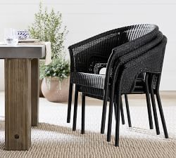 Abbott Concrete &amp; Acacia Chunky Leg Dining Table + Palmetto Wicker Stacking Armchair Dining Set