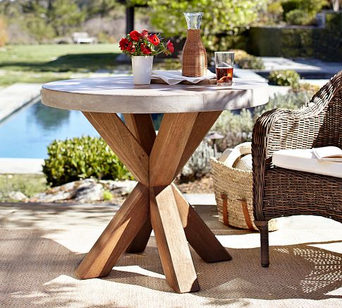 Abbott Concrete Acacia Round Outdoor Bistro Table 36 Pottery Barn