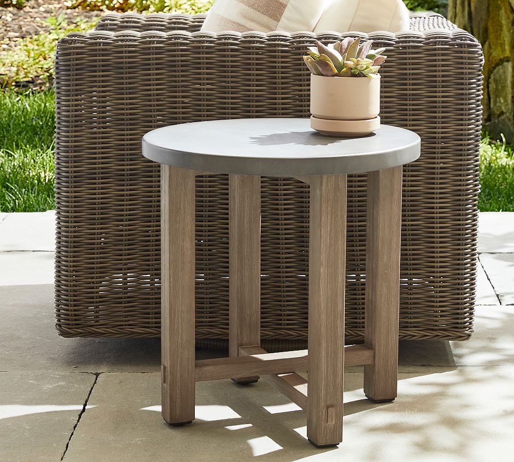 Abbott Concrete &amp; Acacia Round Outdoor Side Table (20&quot;)