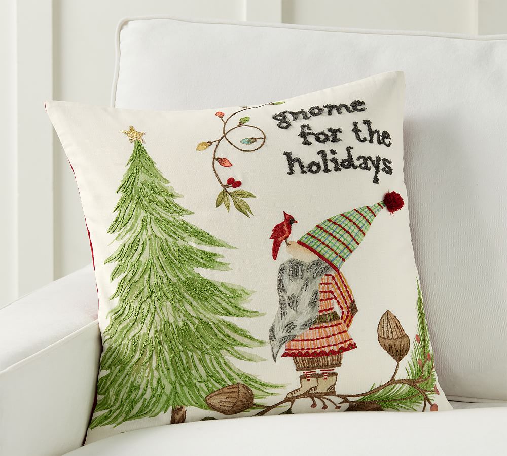 Gnome For The Holidays Embroidered Pillow Cover
