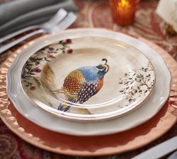 Botanical Harvest Bird Stoneware Salad Plates - Mixed Set of 4