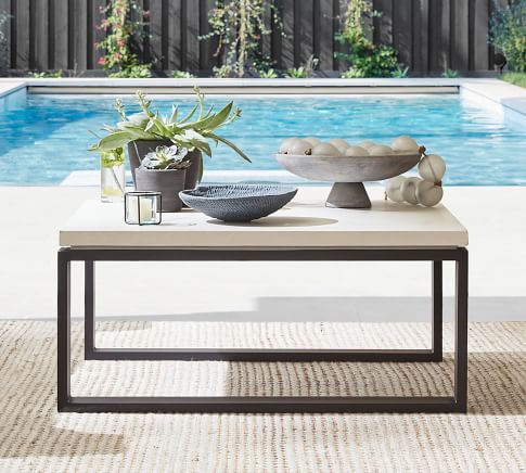 Malibu Metal Concrete Wide Outdoor Coffee Table Pottery Barn