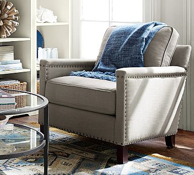Tyler Square Arm Upholstered Armchair Without Nailheads Down Blend Wrapped Cushions Performance Everydayvelvet Fern Pottery Barn