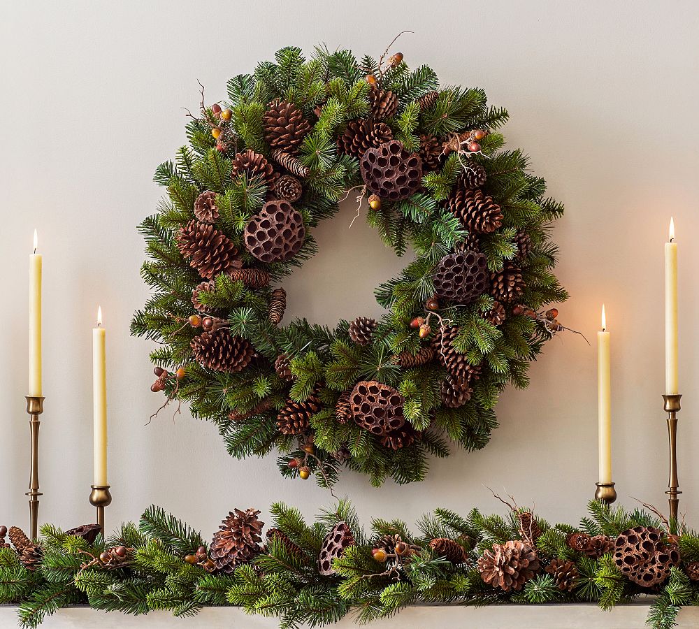 Pine &amp; Lotus Pod Wreath &amp; Garland