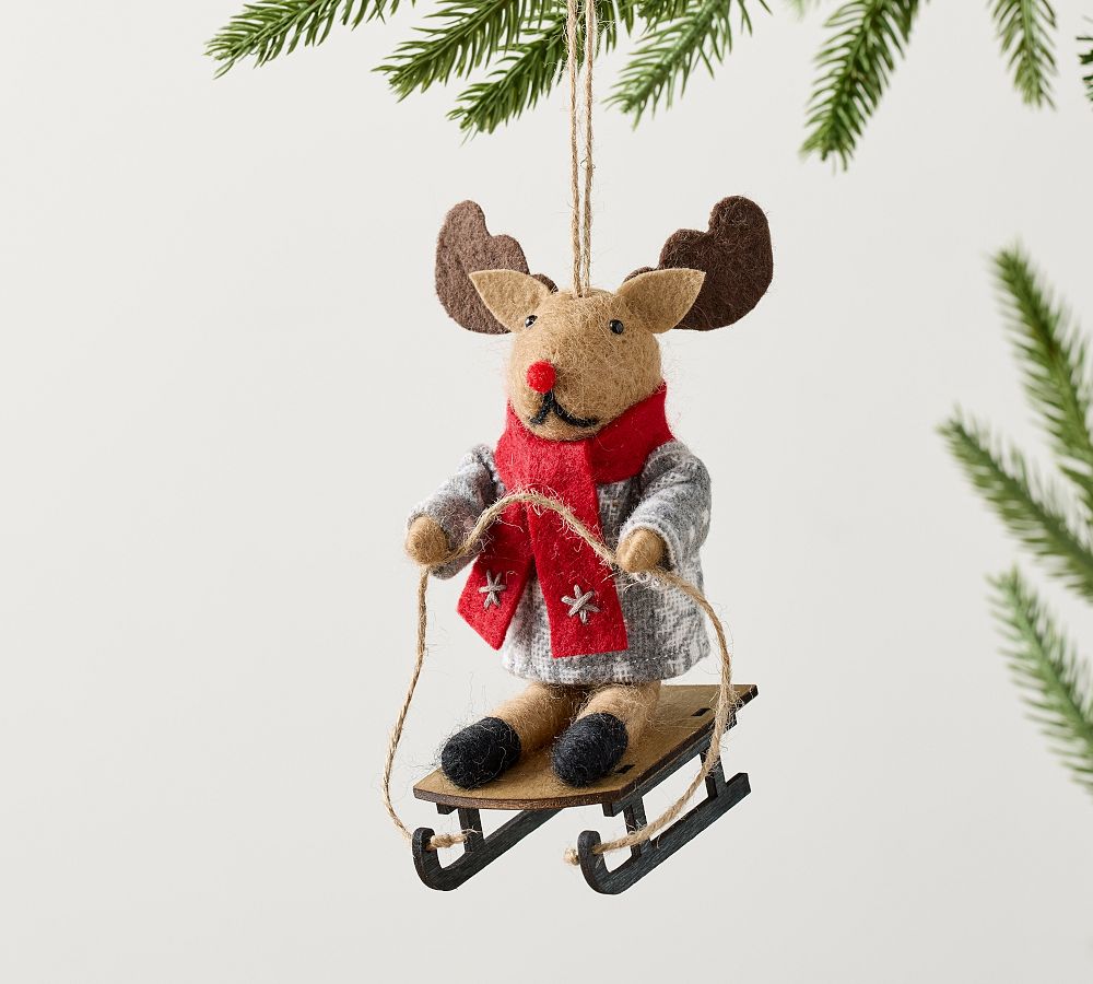 Sledding Moose Ornament Pottery Barn