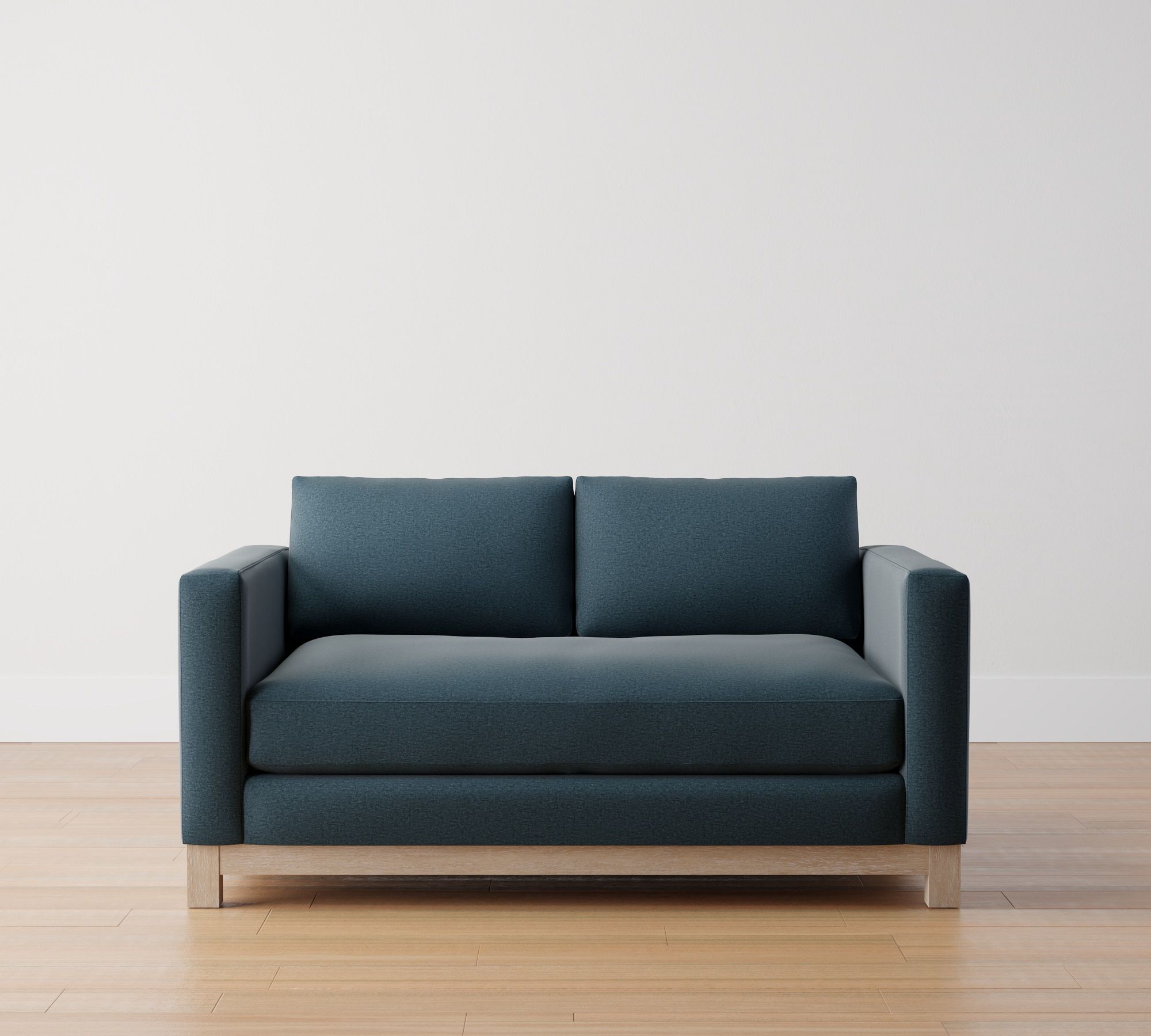 Jake Upholstered Apartment Sofa 2x1 63&quot; with Wood Base, Polyester Wrapped Cushions, Rustic Chenille Slate