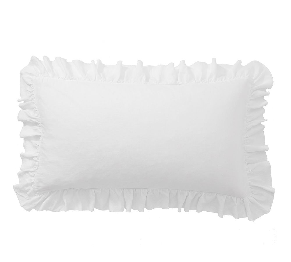 2 Count White King Belgian Flax Linen Fringe Ruffle Sham